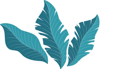 Flat five fan-shaped blue teal leaves scattering white dot splatters on transparent background
