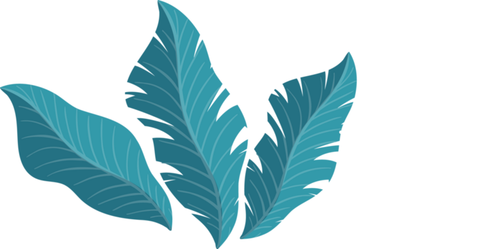 Flat five fan-shaped blue teal leaves scattering white dot splatters on transparent background - Powered by Adobe