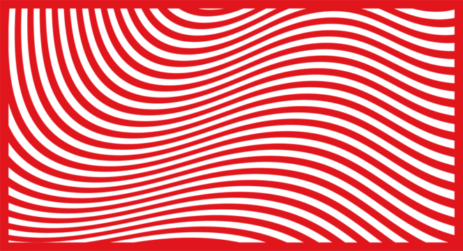 Repeating red waveforms are creating optical rhythm in flat design on transparent background