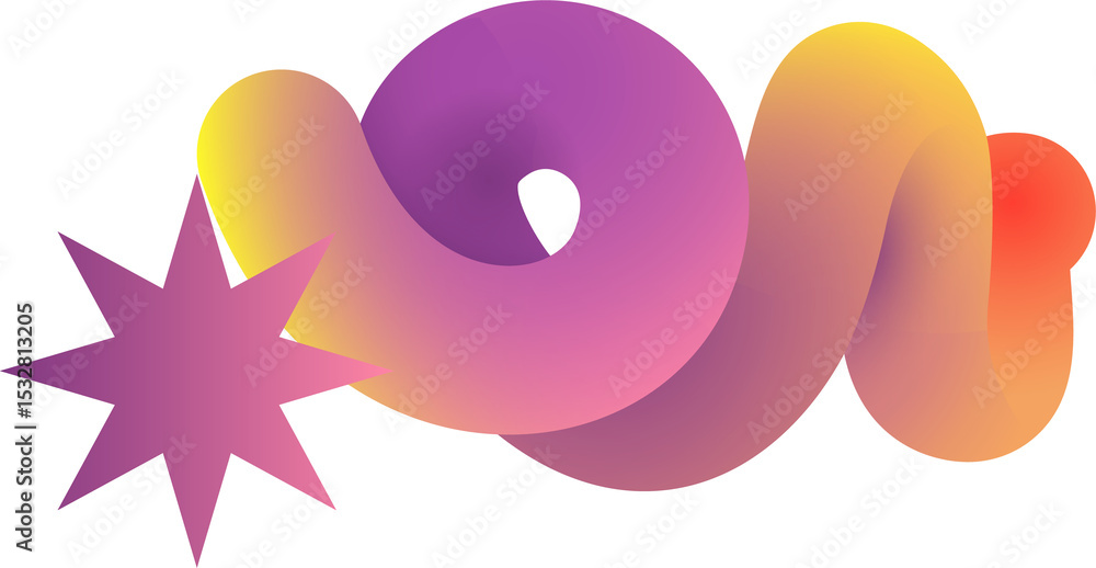 Aufkleber floating gradient ribbon is curling in flat style, matching 8-point star on transparent background
