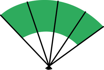 Abstract fan flat design showing green panels and black ribs on transparent background, copy space