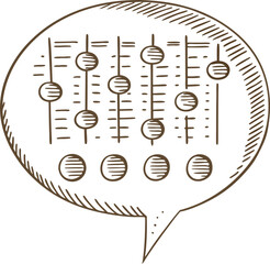 Speech bubble with sound equalizer sliders hand drawn audio mixing control sketch, music adjustment concept
