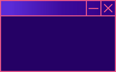 Displaying flat UI window with gradient header, minimize or close icons empty pane on clear backgrou