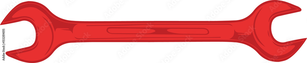 Poster displaying red double-open-end wrench in flat design with glossy finish, transparent background