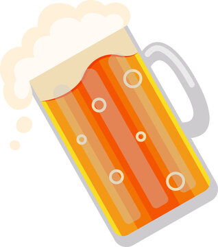 Naklejki Frothy beer mug flat illustration is showing in transparent background, white foam, amber bubbles