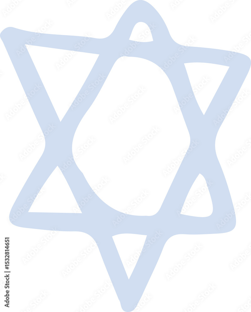 Poster six-pointed star is floating in flat design on transparent background with pastel blue curved lines