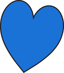 Blue heart icon is floating in flat design with thick black outline on transparent background