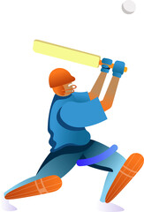 Obraz premium Vector cricket batsman is swinging yellow bat at white ball in gear with transparent background