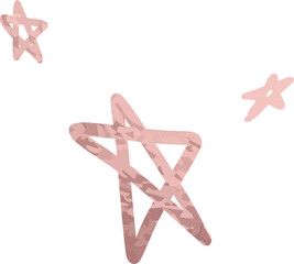 Fototapeta premium Three hand-drawn pink camouflage stars floating on transparent backdrop, showing low-poly doodle