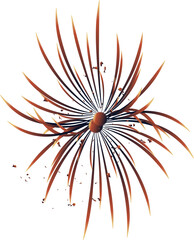 Showing 3D sculpture fanning copper spikes at core with fragments dispersing transparent background