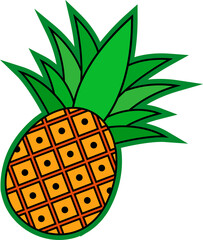 Flat stylized pineapple floating on transparent background, showing grid pattern and black dots