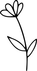 Displaying stylized flat design flower with curved stem and white petals on transparent background