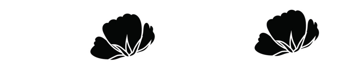 Displaying flat floral shapes on transparent background, showing black blooms and outlined leaves