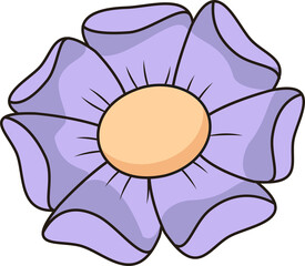 Flat lavender flower is being shown on transparent background, featuring beige center, copy space