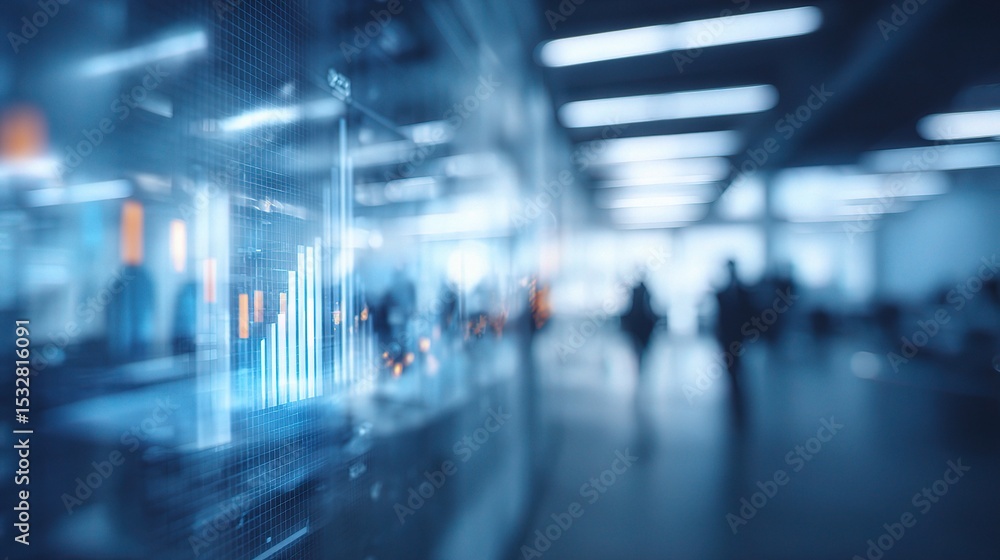 Poster professional blurred office background with data visualization overlay