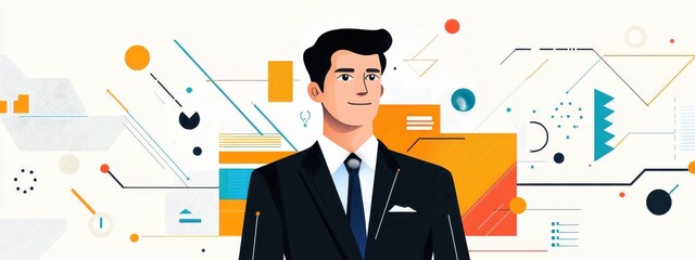 Minimalist Vector Illustration of Confident Businessman