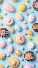 Colorful Easter Treats on a Blue Table