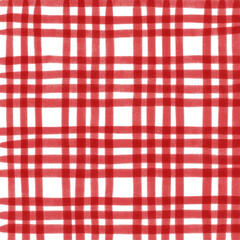 Red Plaid Gingham Check Hand Drawn Background Pattern Overlay