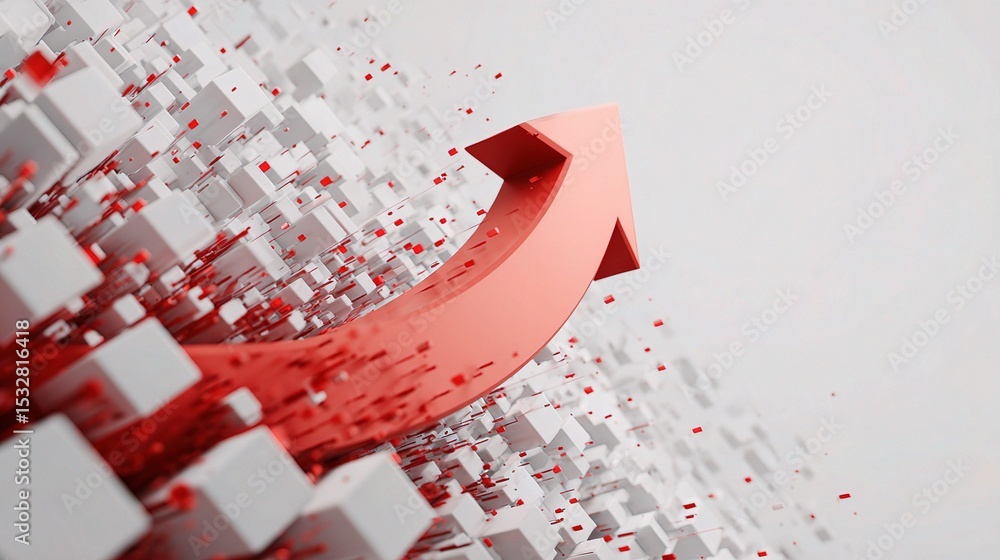Poster dynamic growth arrow in 3d space over white background