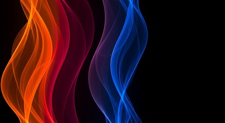 Obraz premium Abstract Colorful Wavy Lines on Black Background Orange Red and Blue