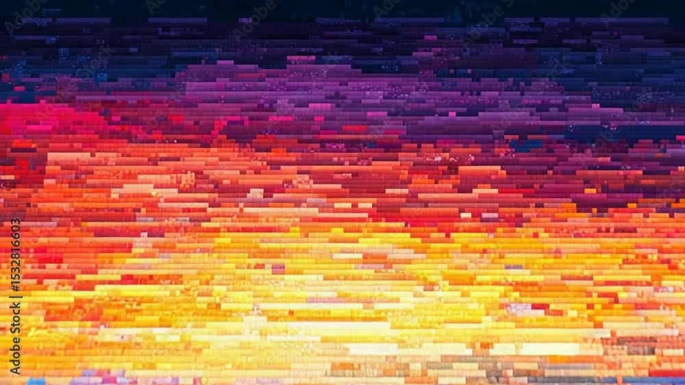 Poster mesmerizing pixelated sunset landscape with vibrant color gradients animation