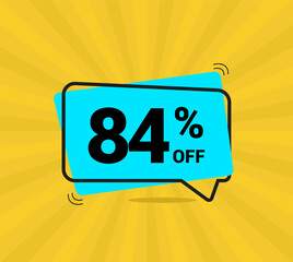 84% OFF sale, eighty four percent. Coupon of Discount Price. Discount promotion. Banner for One percent off offers. Yellow and blue Design. Vector illustration.