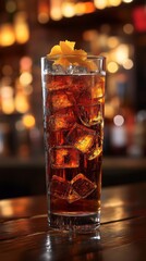 Refreshing Iced Dark Drink with Orange Garnish in a Highball Glass