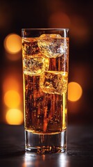 Refreshing Amber Drink with Ice in Highball Glass