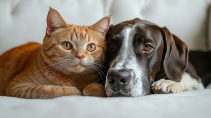 Adorable Ginger Cat and Brown Dog Cuddle Together