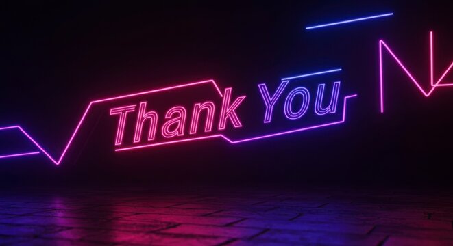Neon thank you message on dark background