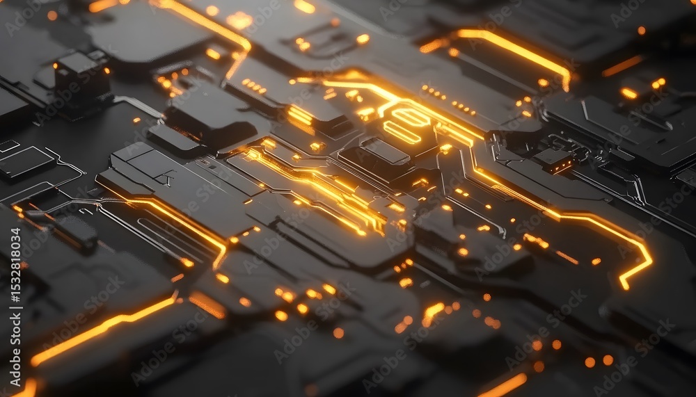 Poster close-up view of a complex circuit board design.