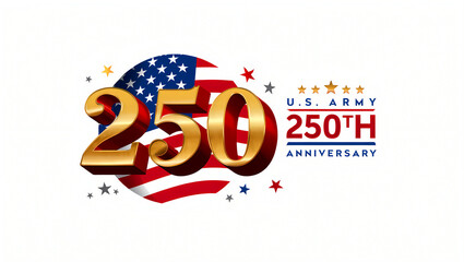250th U.S. Army Anniversary Commemorative Design with American Flag and Historic Parchment Background, Generative AI