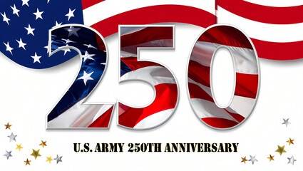 250th U.S. Army Anniversary Commemorative Design with American Flag and Historic Parchment Background, Generative AI