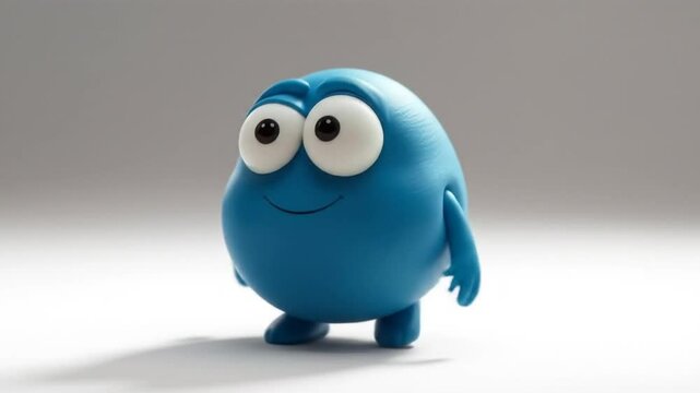 Animated Blue Character Walking and Smiling, Expressing Joy and Lightheartedness