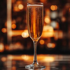 Sparkling Champagne in Elegant Flute Glass at Upscale Bar