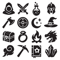Fantasy Game Icons A Collection of Black Silhouettes. © FlatOnly