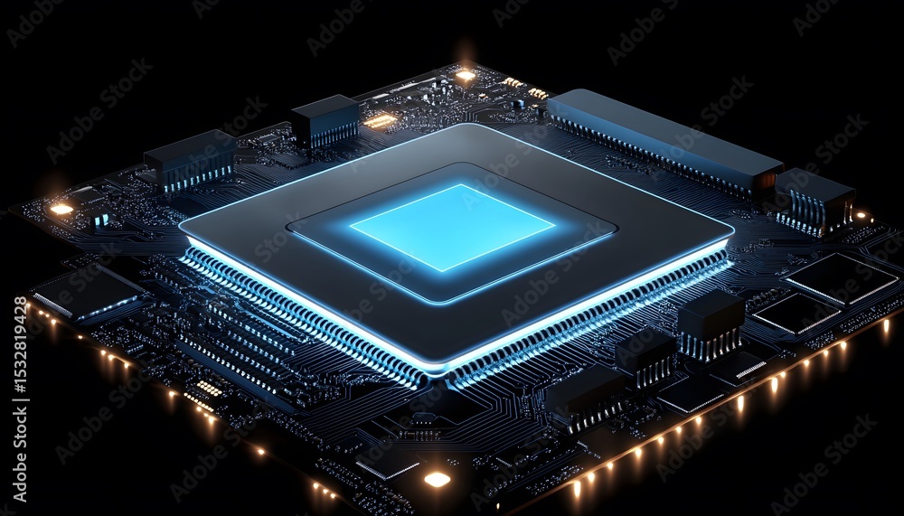 Aufkleber close-up view of a central processing unit mounted on a circuit board.