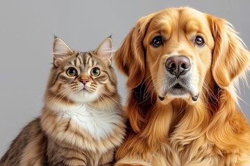 A dog and a cat sitting next to each other