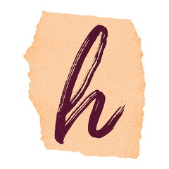 handpainted letter h brushstroke is appearing on torn peach paper over transparent backdrop