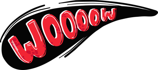 Bold red 'Woooow' text is racing with black brushstroke in flat vector, transparent background