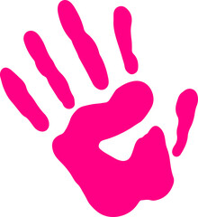 Displaying stylized bright pink handprint showing long fingers and palm on transparent background