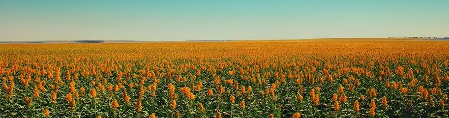Obraz premium A dense sorghum field under a bright and clear blue sky.