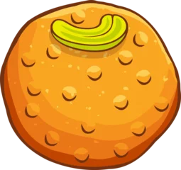 Fotobehang Koekjes Flat orange cookie is being shown on transparent background featuring chip bumps and curved nut  © vectorfusionart