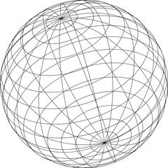 Flat design wireframe sphere is floating in transparent background, showing thin spherical grid