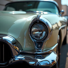 Classic Car Close-Up with Chrome Details and Warm Light Digital Illustration