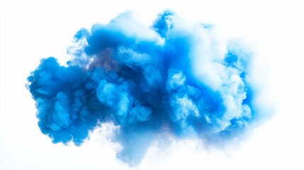 Dynamic surreal blue cloud formation with swirling tendrils against a white background