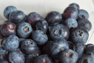 Blueberries in a plastic bow bought from the market.