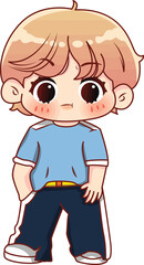 Cute Cartoon Character: An adorable cartoon character with a stylish design, embodying youthful charm, casual wear and a warm demeanor, and radiating happiness and friendliness. 