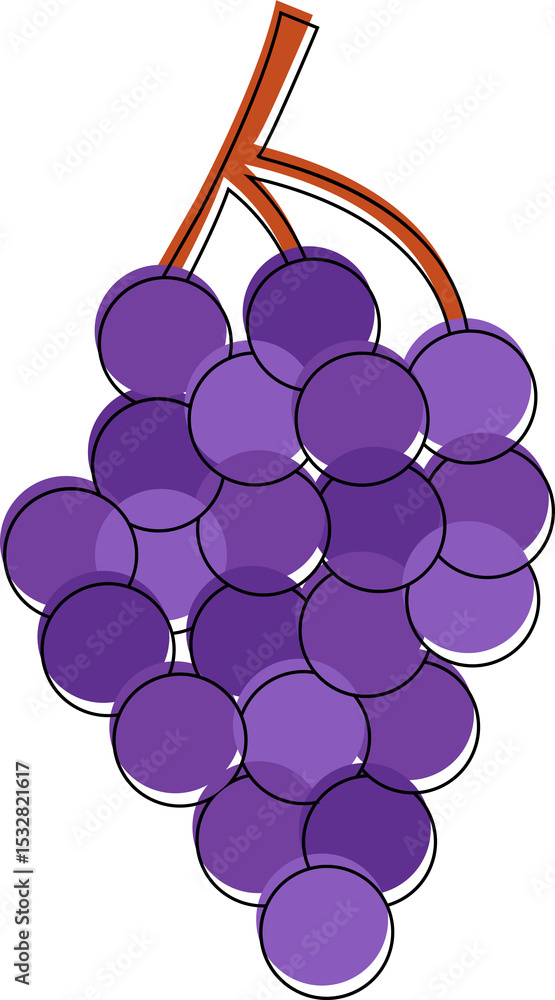 Poster flat icon is showing purple grape cluster with overlapping circles and brown stem on transparent bg