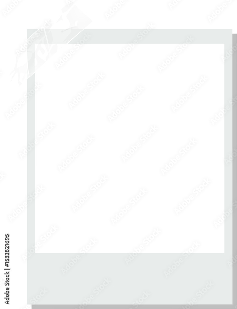 Poster white polaroid frame is floating in flat with taped corner on transparent background, copy space